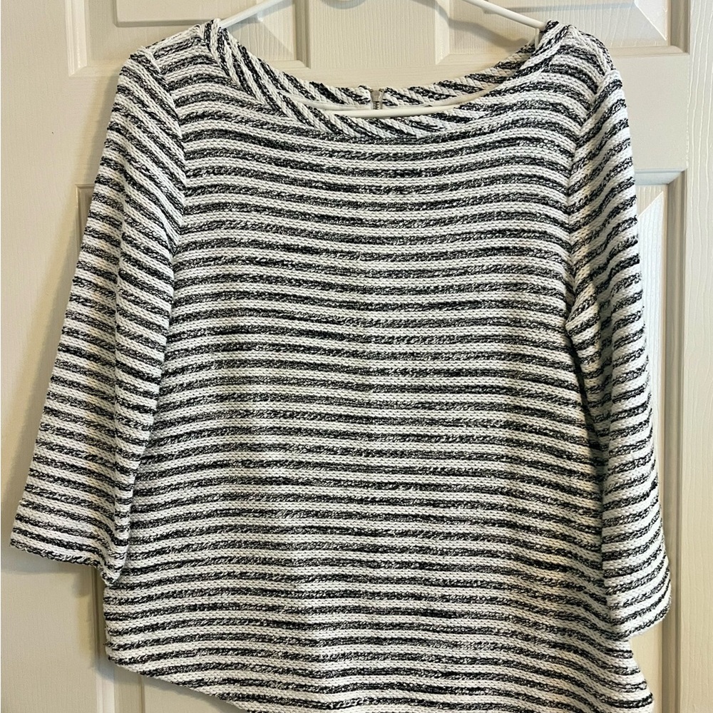 LOFT Boatneck 3/4 Striped Knit Top